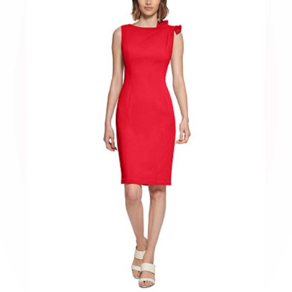 Calvin Klein Red Midi Dress with Bow Detail